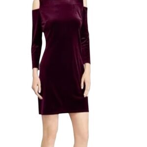 ❤️ AMBIANCE Girls Burgundy Velvet Cold Shoulder Long Sleeve Dress Size Large